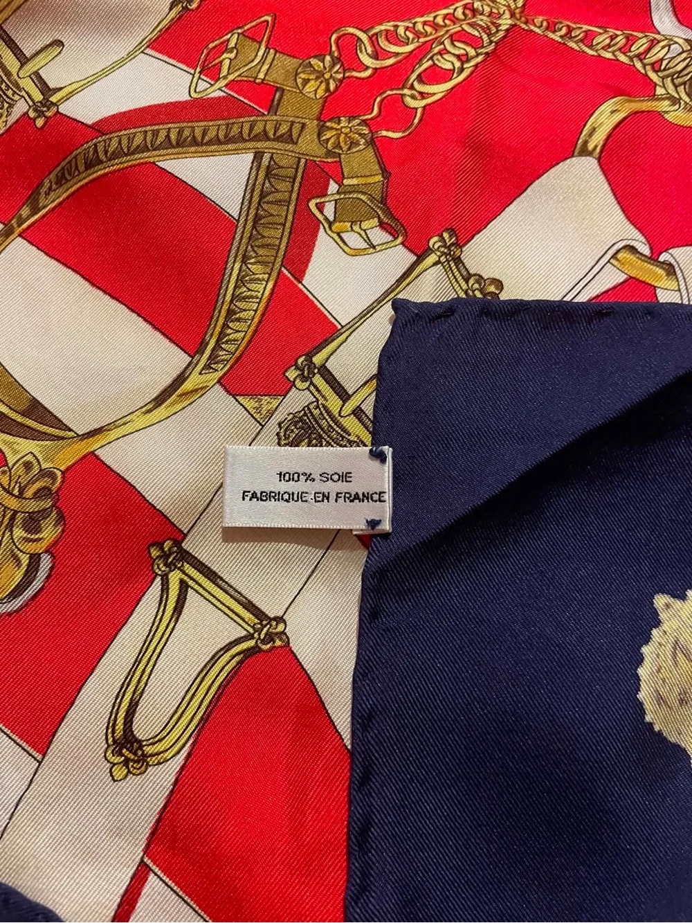 Hermes Red Navy Cream Silk Scarf with Equestrian Print - Picture 5 of 12